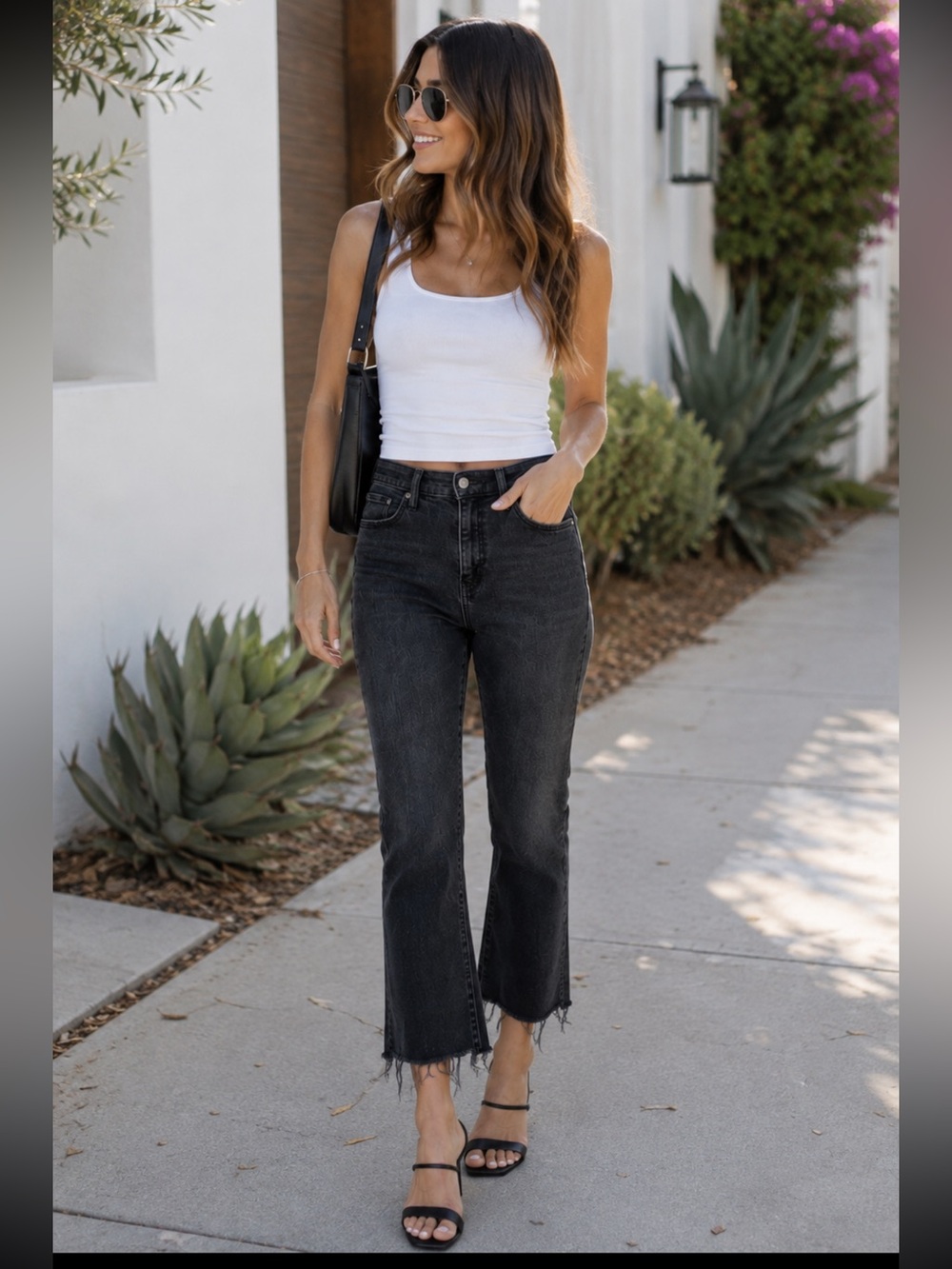 GAP Black Gray High Rise Kick Fit Crop Flare Jeans Raw Hem Size 8